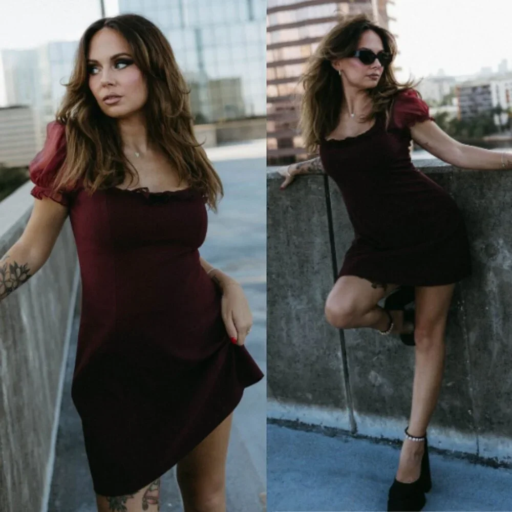 Reformation Kasey Musgraves Bunny Mini Dress Chianti Red Bow Puff‎ Sleeve Size 6